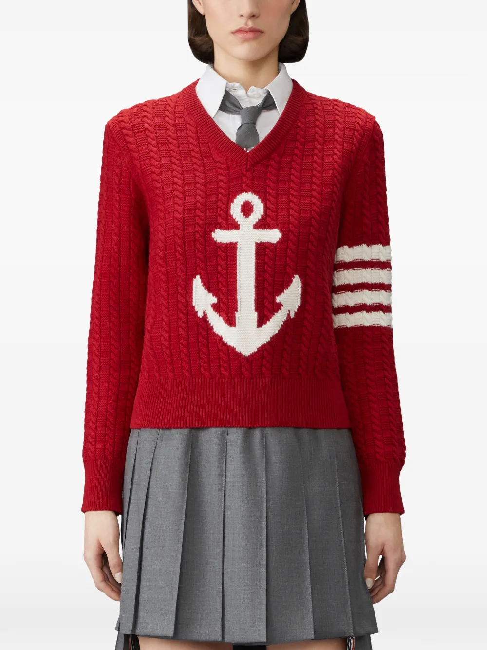 Thom Browne 4-Bar intarsia pullover van merinowol Rood