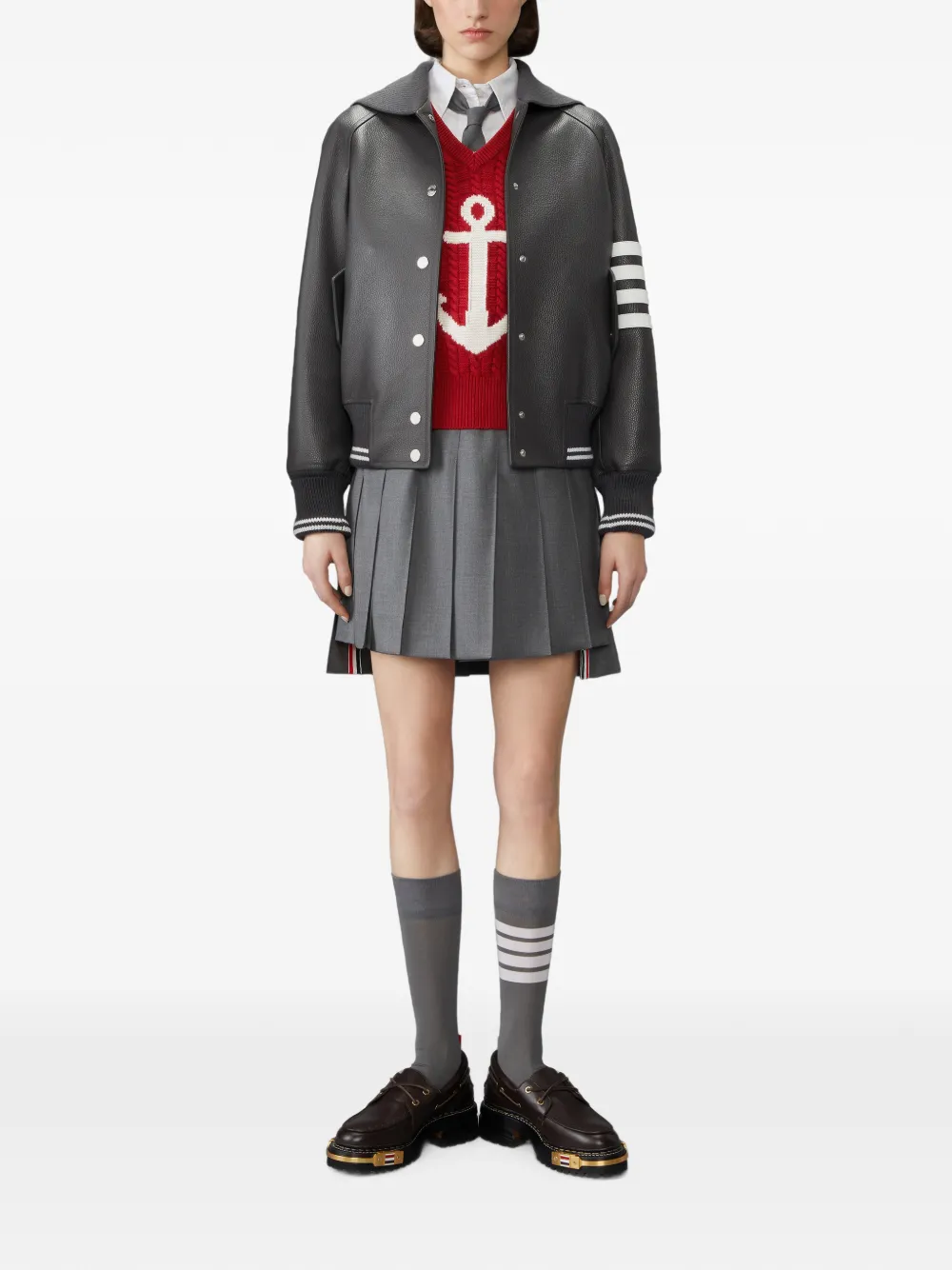 Thom Browne 4-Bar intarsia pullover van merinowol Rood