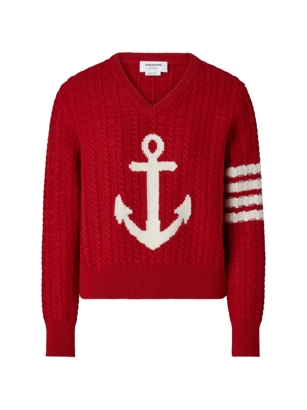 Thom Browne merino-wool 4-bar intarsia anchor pullover - Red