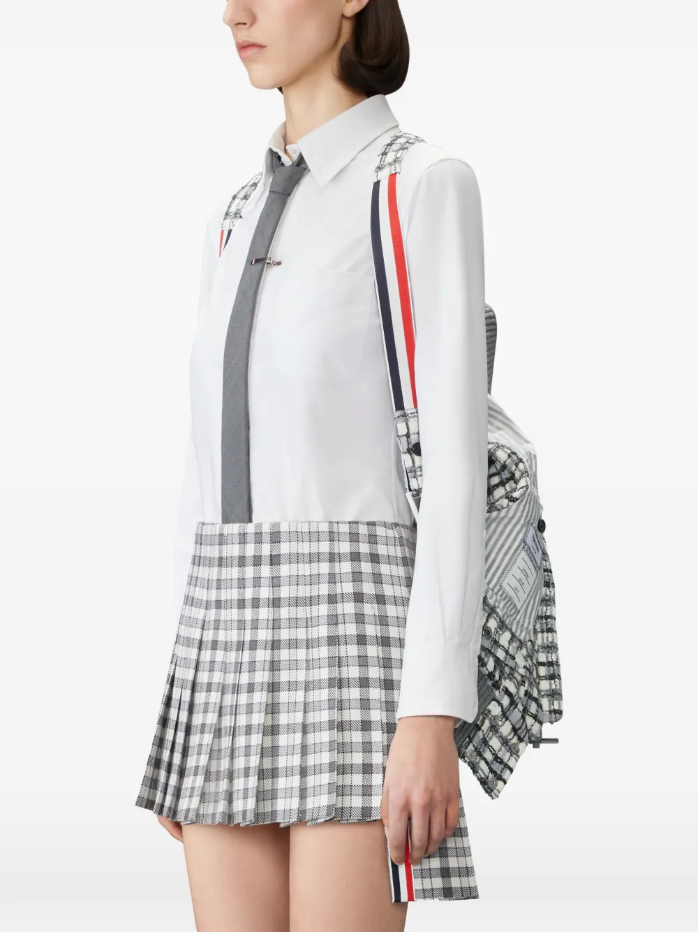 Thom Browne Doorzichtige organza tweed cropped top met strik Wit