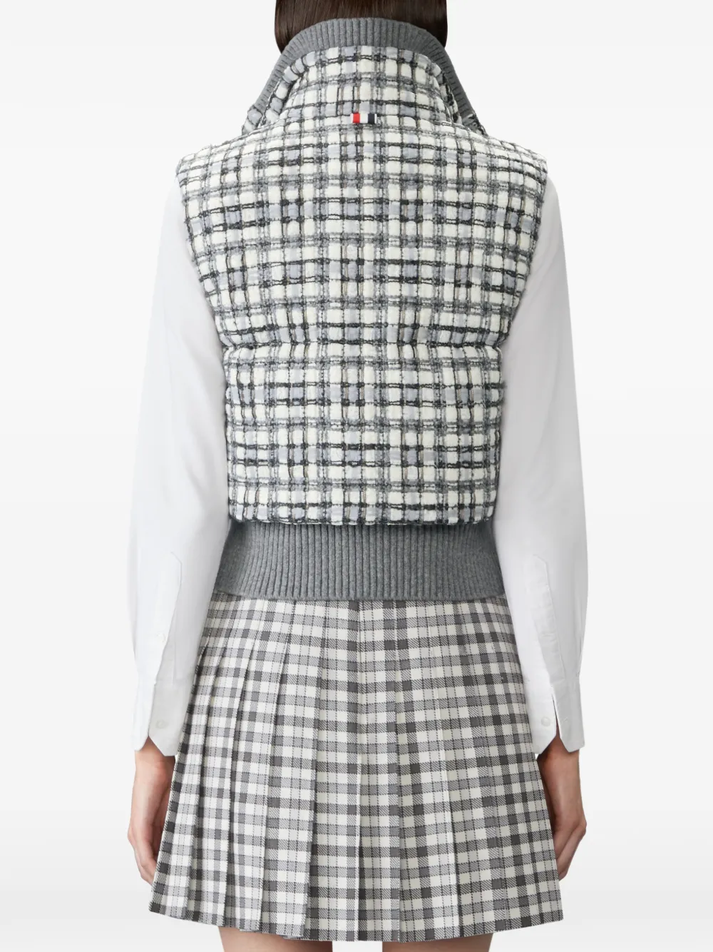 Thom Browne Doorzichtige organza tweed cropped top met strik Wit