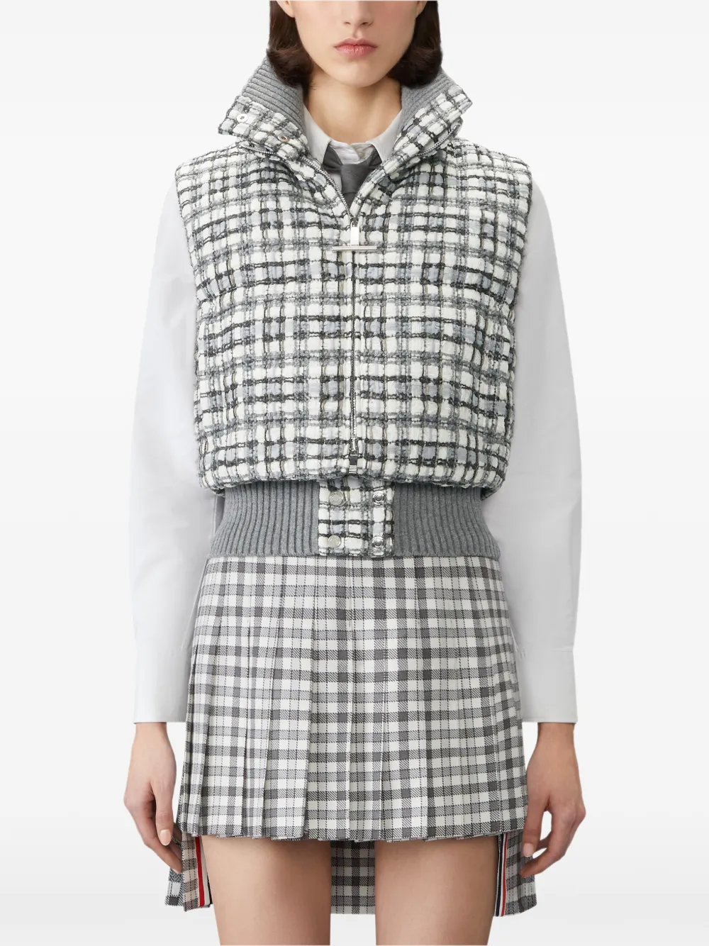 Thom Browne Doorzichtige organza tweed cropped top met strik Wit