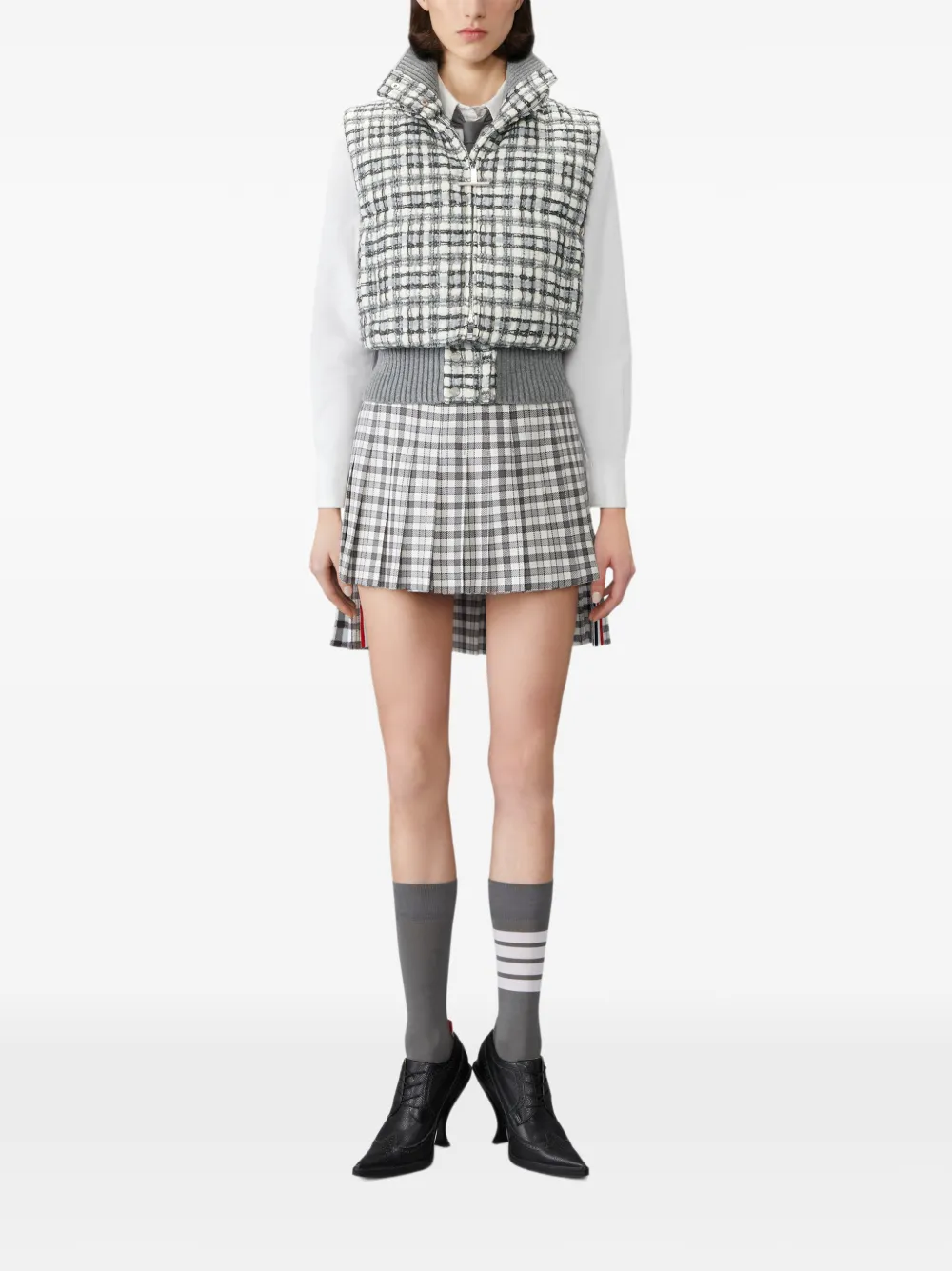 Thom Browne Doorzichtige organza tweed cropped top met strik Wit