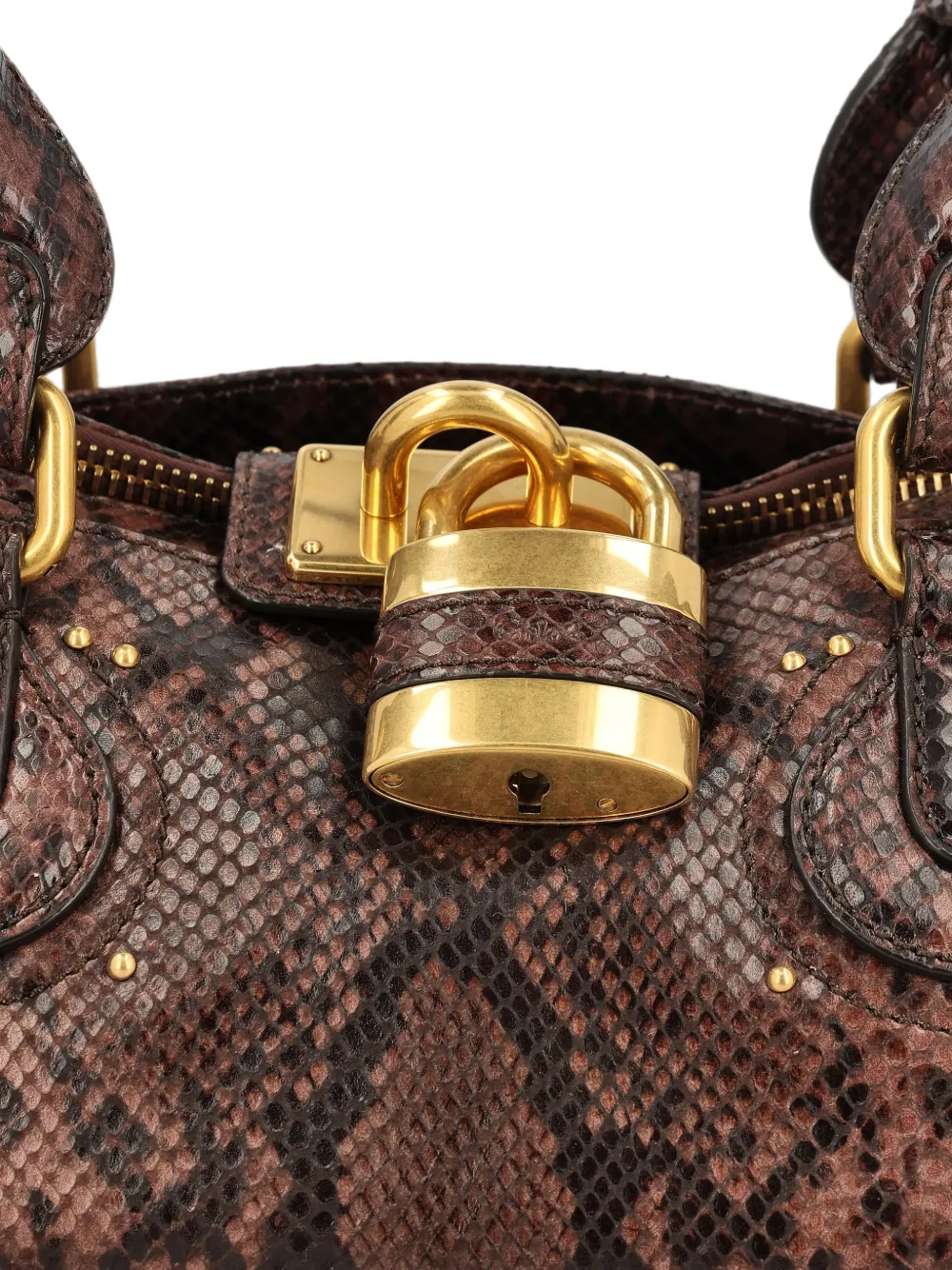 Chloé Paddington Snakeskin-effect Leather Tote Bag in Brown, view 4