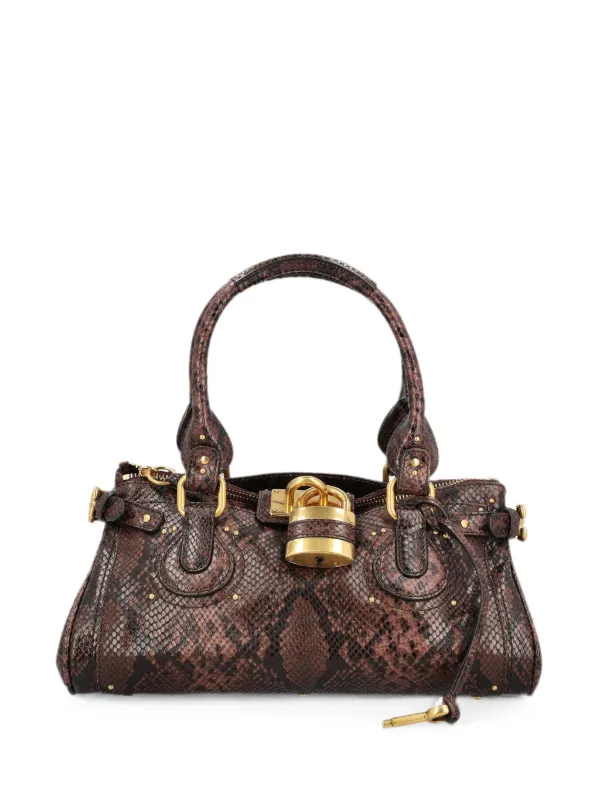 Chloé Paddington Snakeskin-effect Leather Tote Bag in Brown