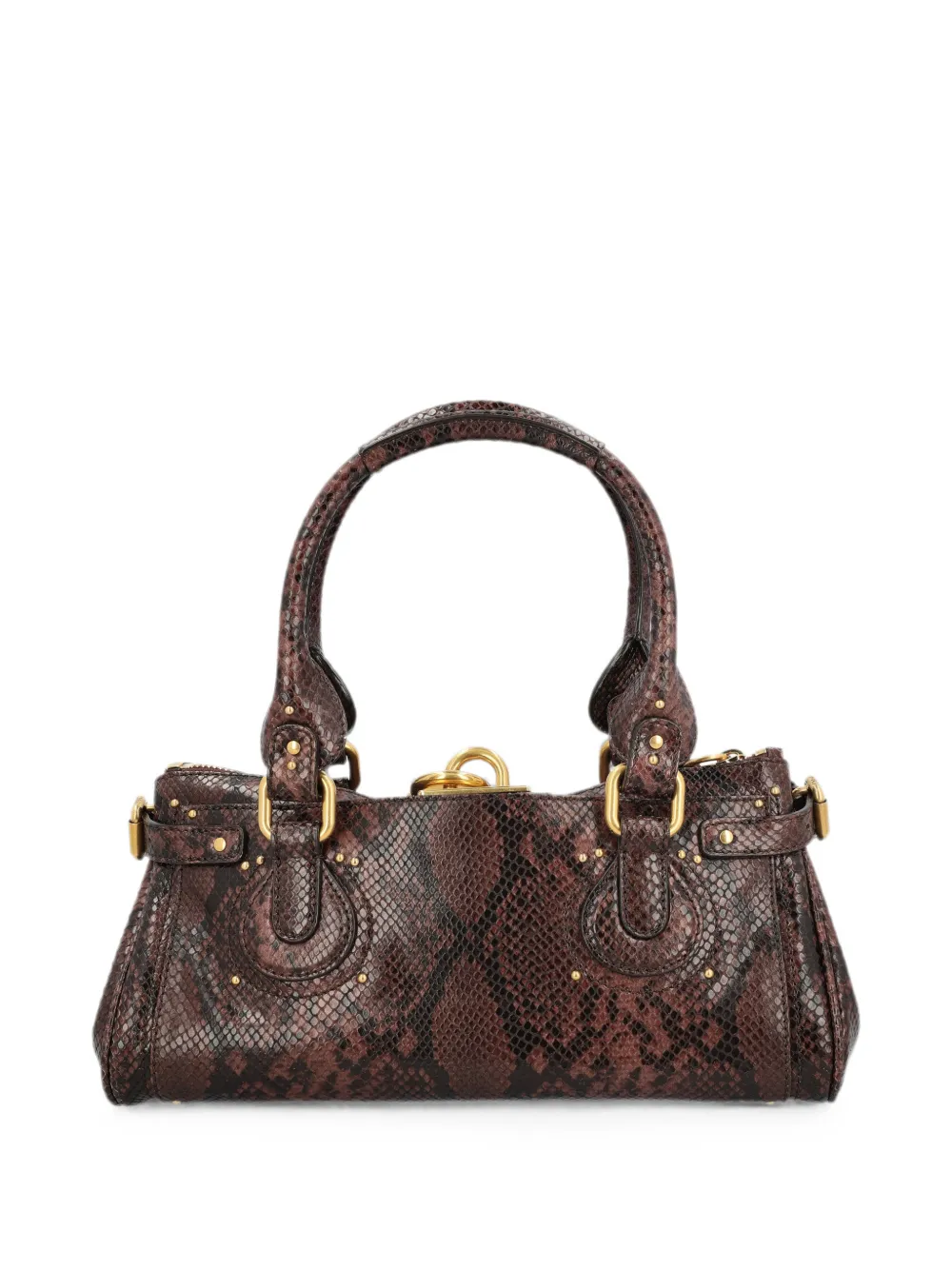 Chloé Paddington Snakeskin-effect Leather Tote Bag in Brown, view 2