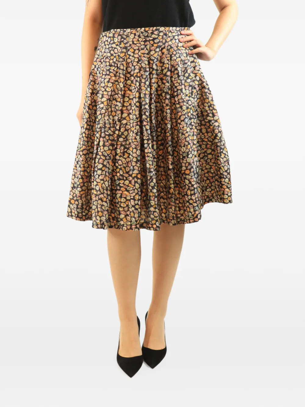 Dries Van Noten Pre-Owned floral-print silk midi skirt - Nero
