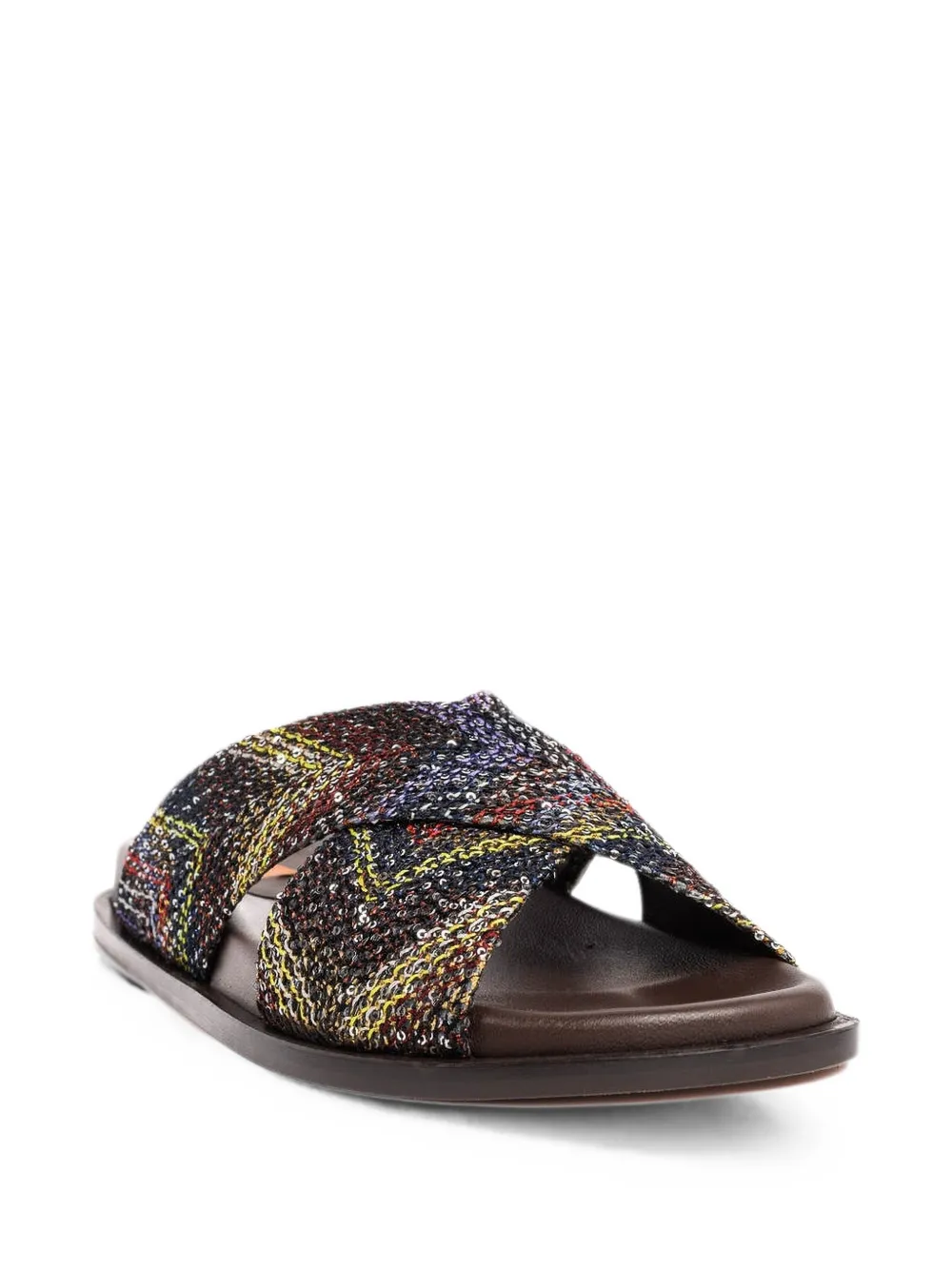Missoni zigzag-knit cross-strap flat sandals Bruin