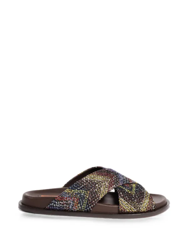 Missoni Zigzag-knit Cross-strap Flat Sandals in Brown
