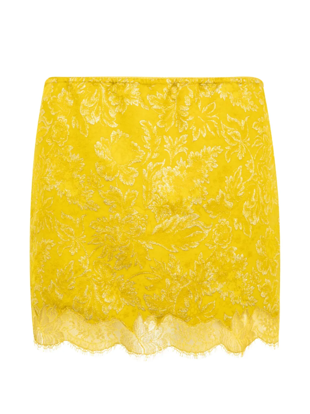 Saint Laurent Baroque mini-rok met jacquard en kant Geel