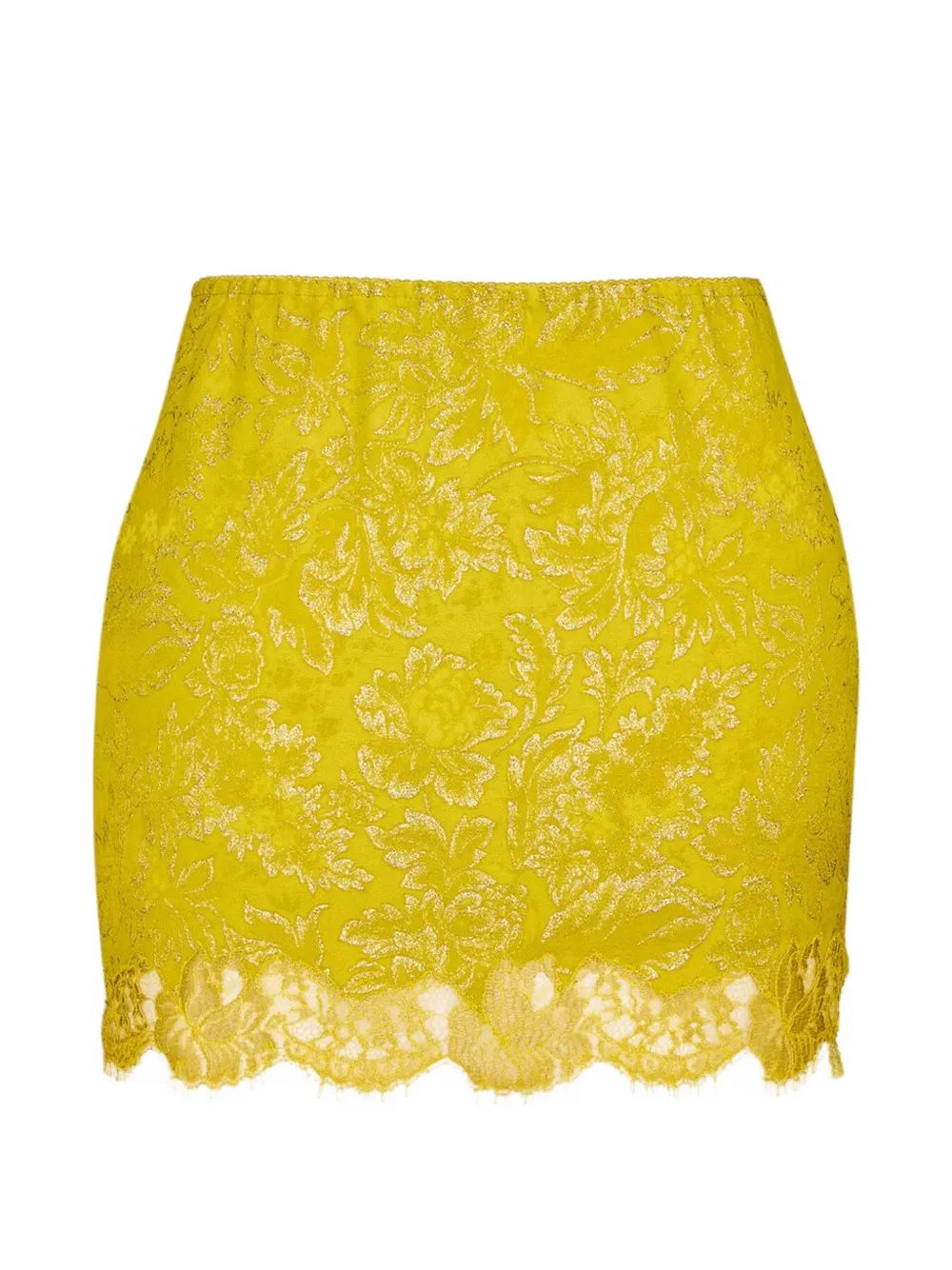 Saint Laurent Baroque mini-rok met jacquard en kant Geel