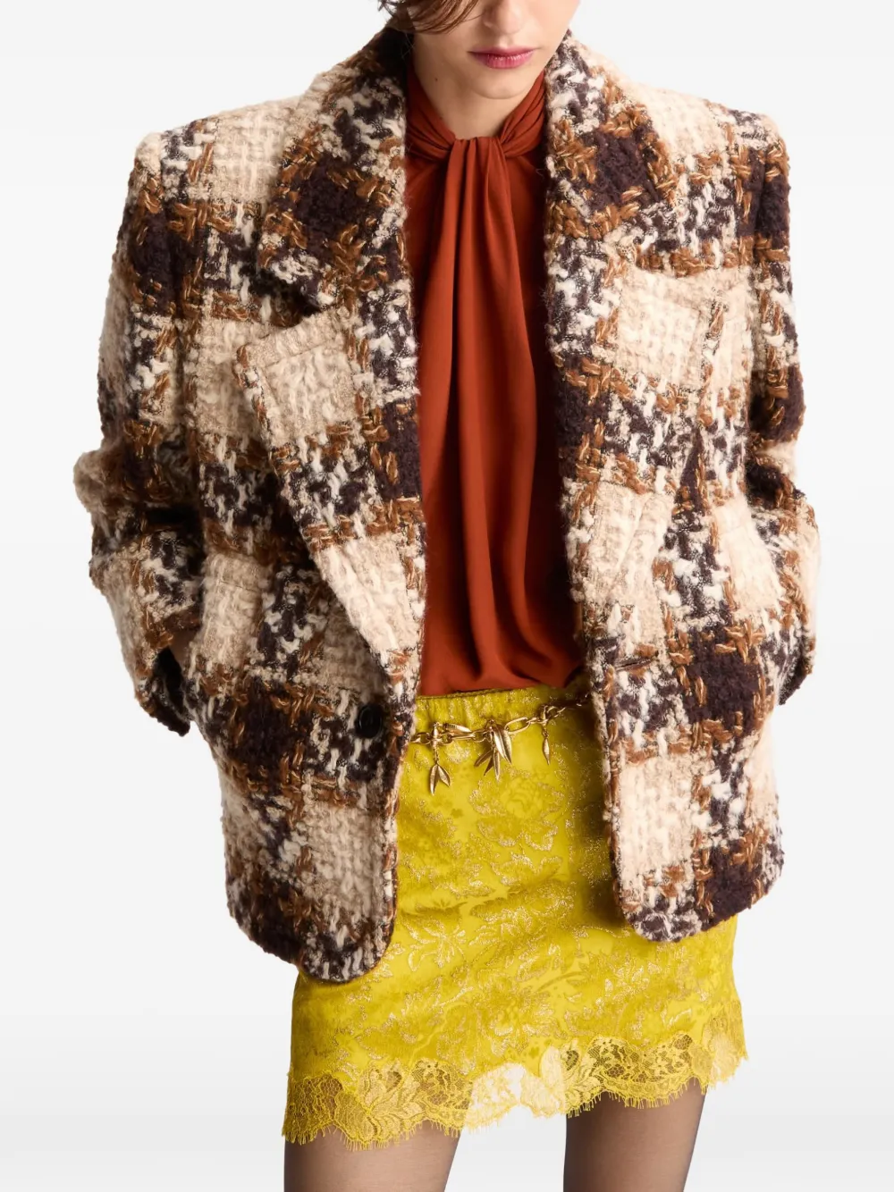 Saint Laurent Baroque mini-rok met jacquard en kant Geel