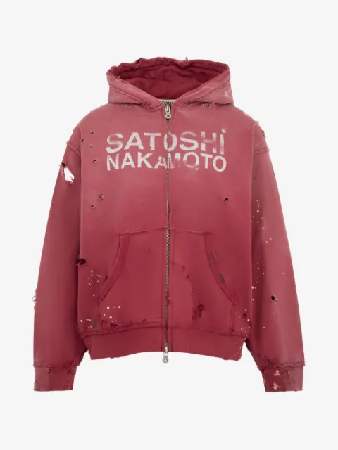 SATOSHI NAKAMOTO hoodie Luke con efecto envejecido y logo estampado