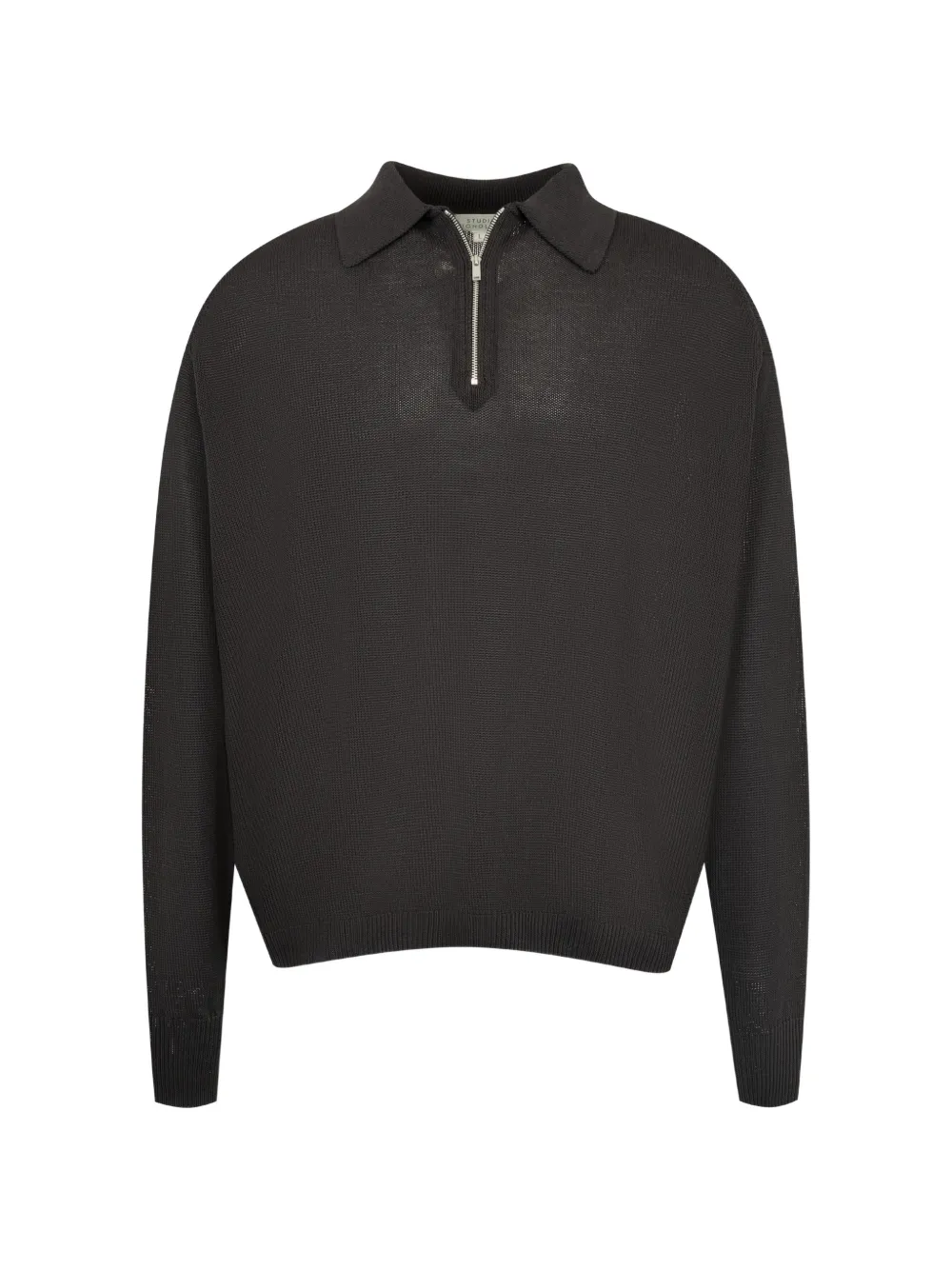 Studio Nicholson Heddy Zip-up Polo Sweater In Black