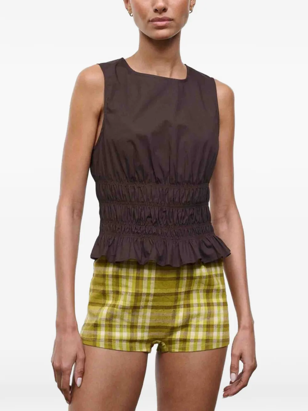 STAUD Culver shirtjack met ruches Bruin