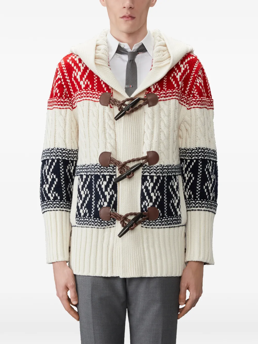 Thom Browne Chunky kasjmier Fair Isle duffeljack met jacquard Wit
