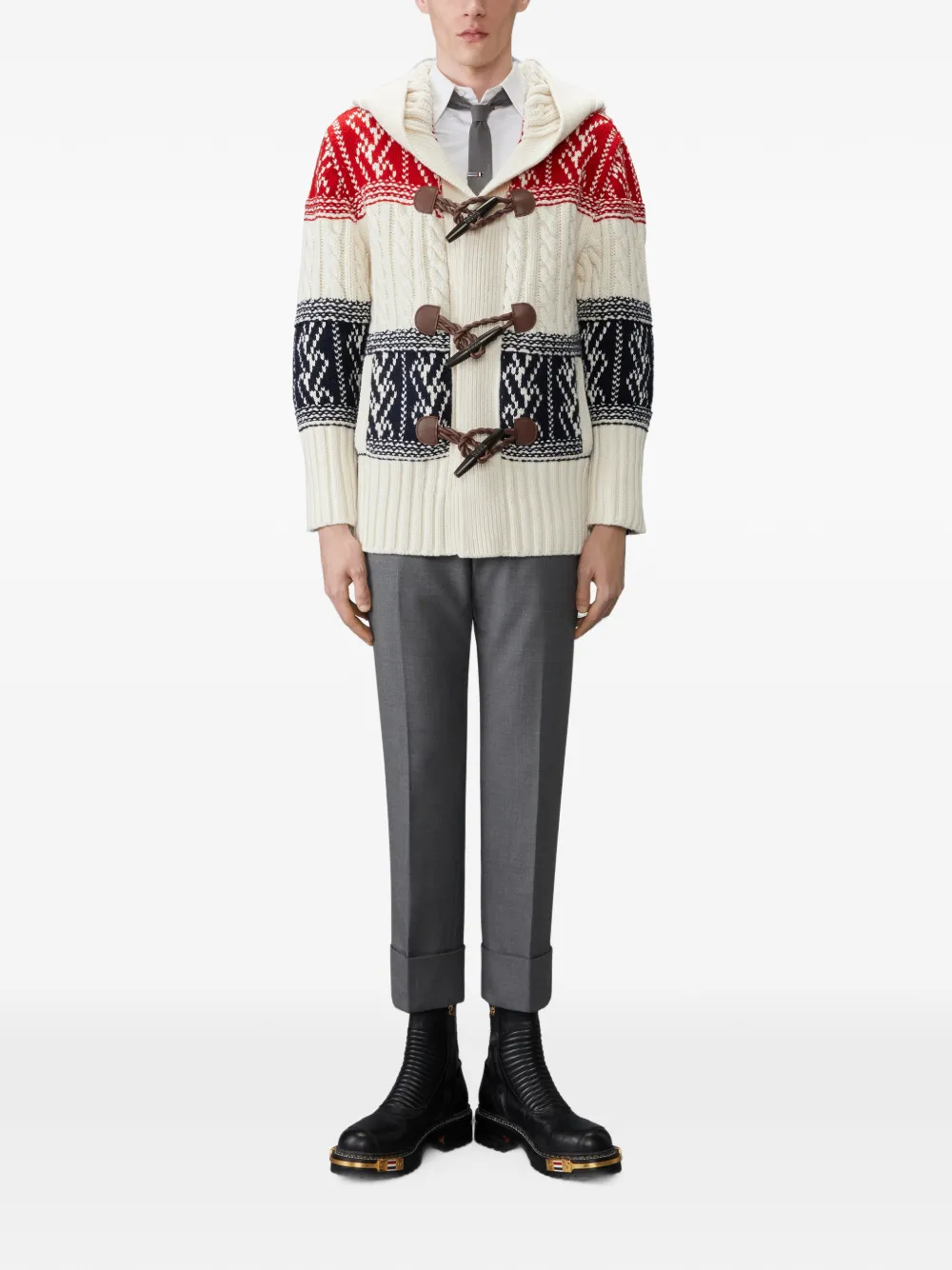 Thom Browne Chunky kasjmier Fair Isle duffeljack met jacquard Wit