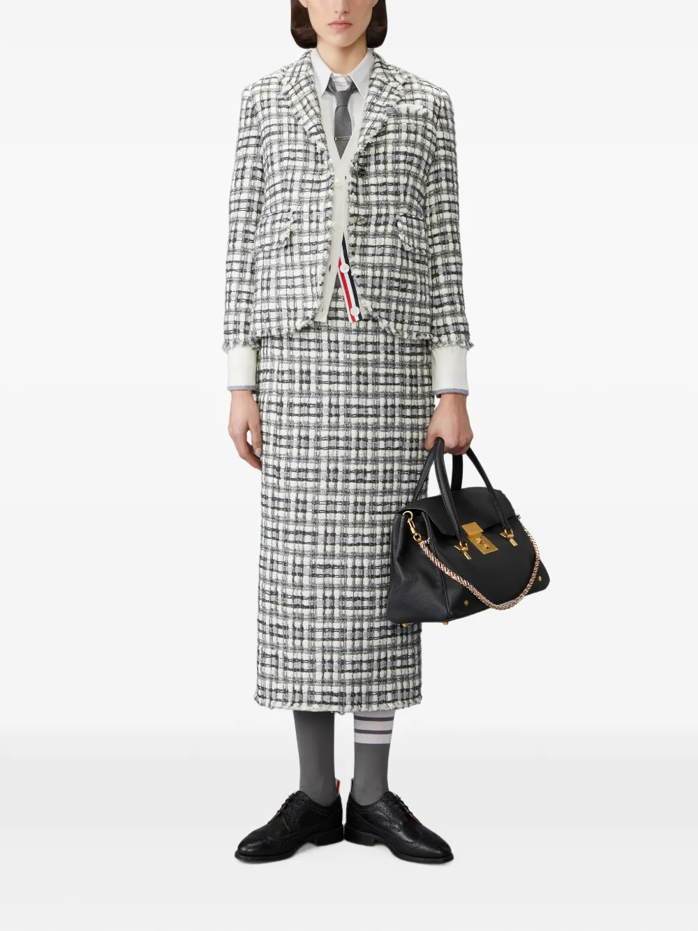 Thom Browne Kasjmier Baby vest met kabelstiksels en vier strepen Beige