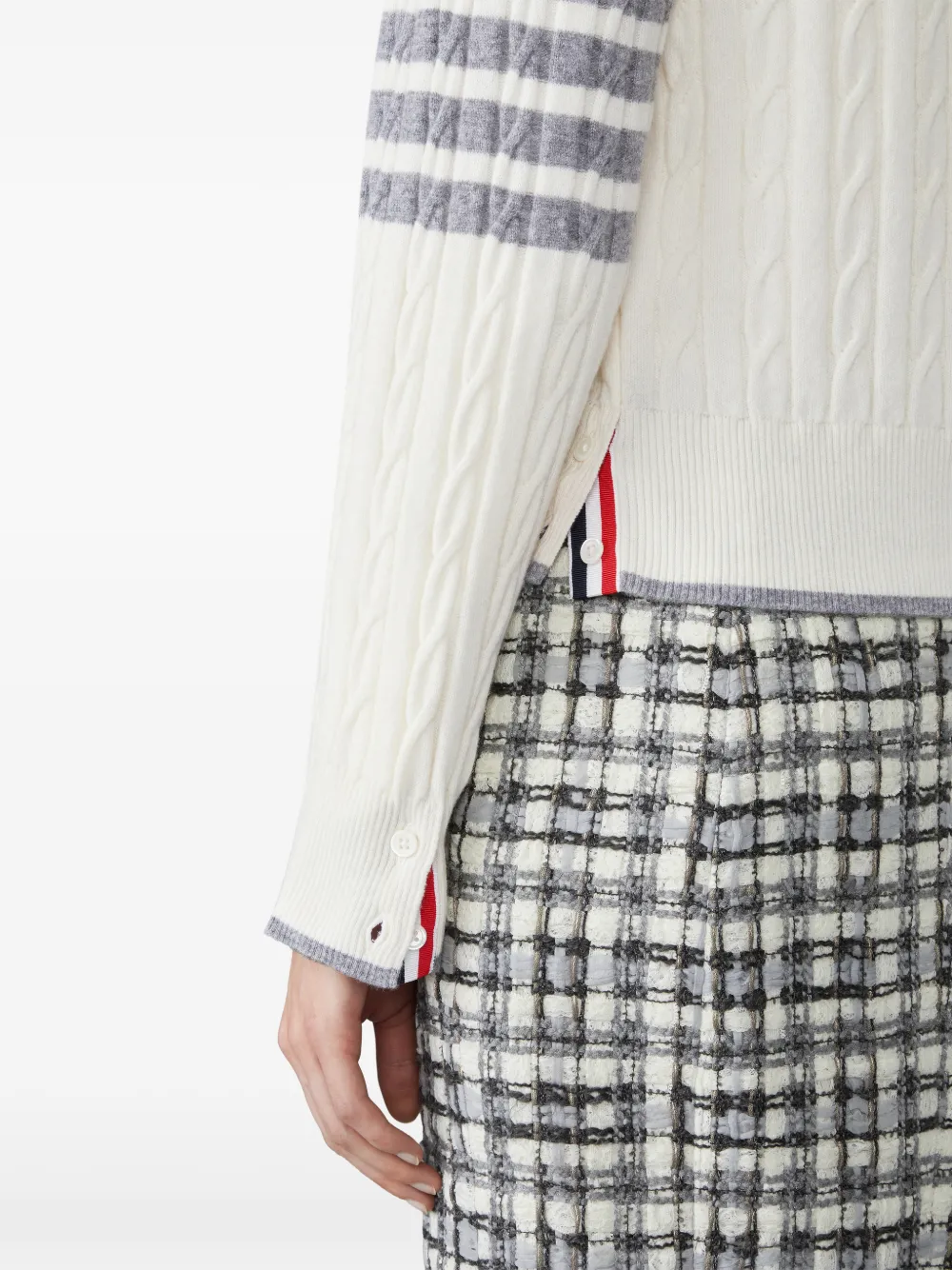Thom Browne Kasjmier Baby vest met kabelstiksels en vier strepen Beige