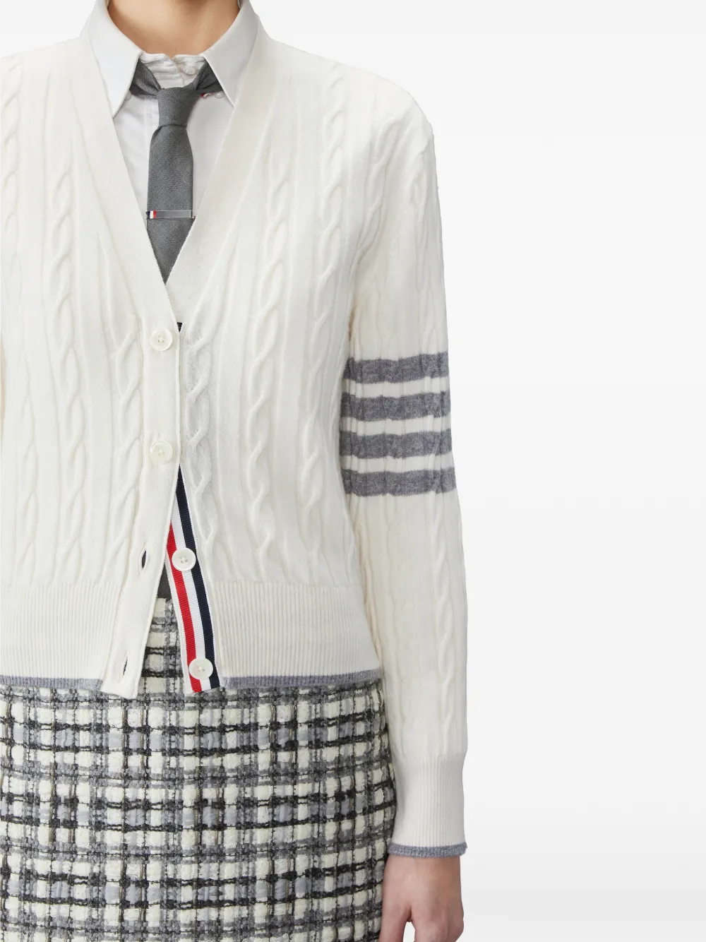 Thom Browne Kasjmier Baby vest met kabelstiksels en vier strepen Beige