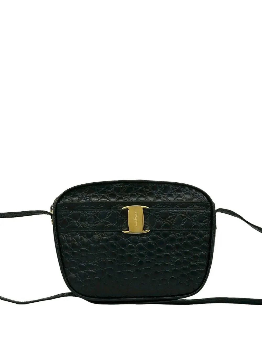 Ferragamo Pre-Owned Borsa a tracolla Vara in pelle goffrata effetto coccodrillo 2010-2026 - Nero