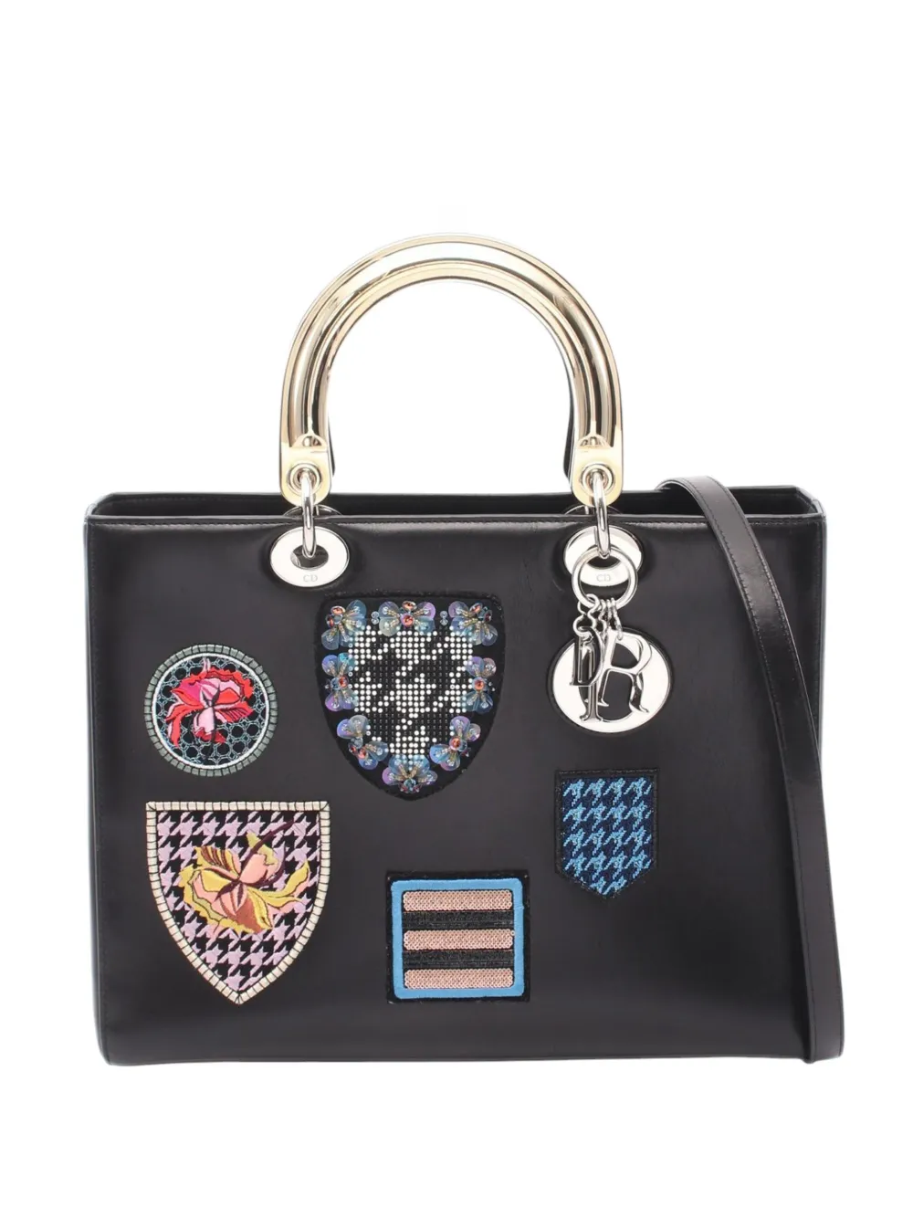 Christian Dior Pre-Owned Borsa a tracolla Lady Dior grande in pelle di vitello con decorazione 2010-2026 - Nero