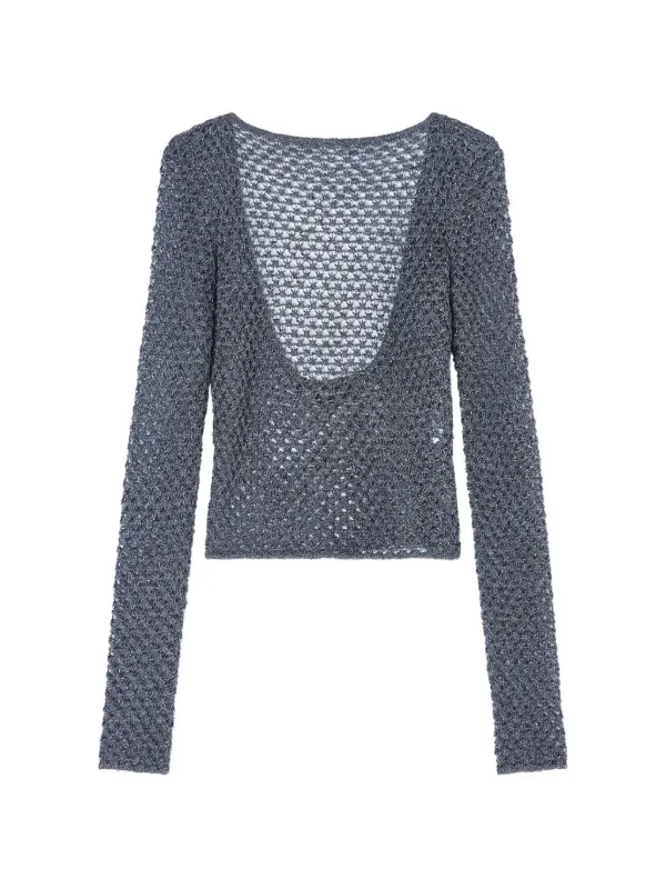 Giorgio Armani Open-knit Scoop-back Sweater in Grey