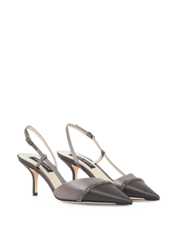 Giorgio Armani Crystal-embellished Slingback Pumps in Grey