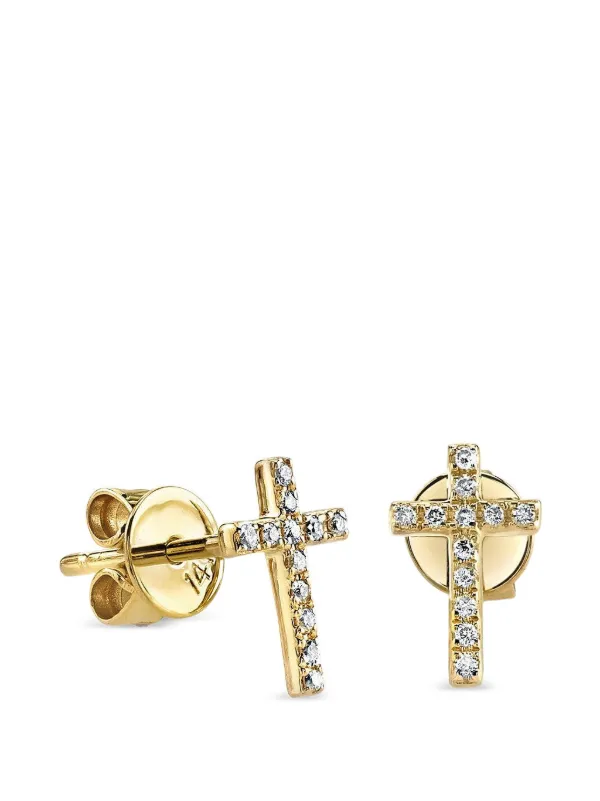 Sydney Evan Diamond Cross Stud Earrings in Gold