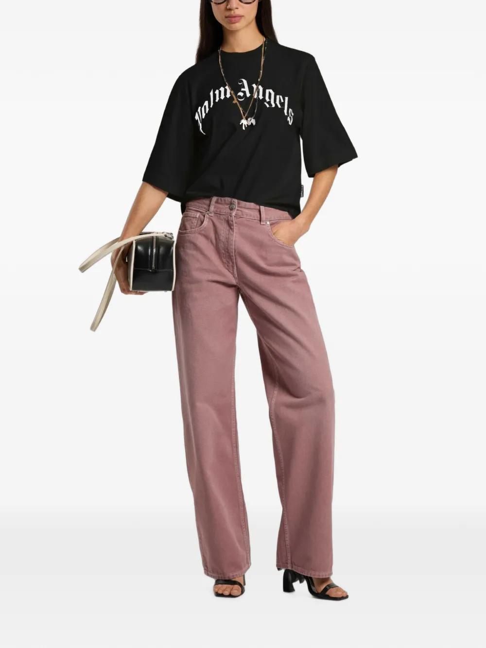 Palm Angels T-shirt met logoprint Zwart