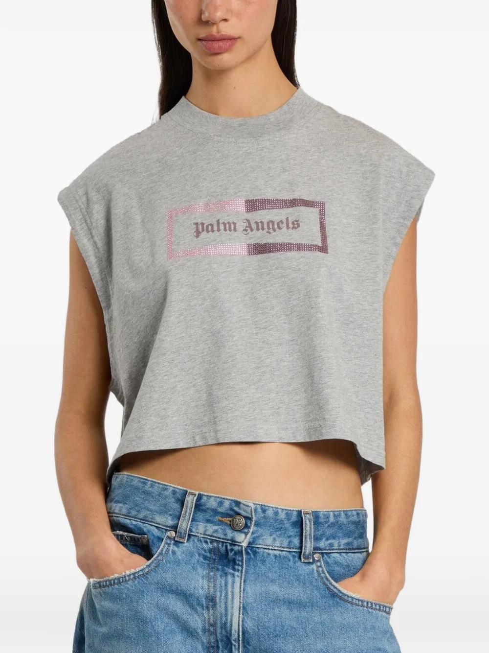 Palm Angels Canotta con logo di borchie - Grigio