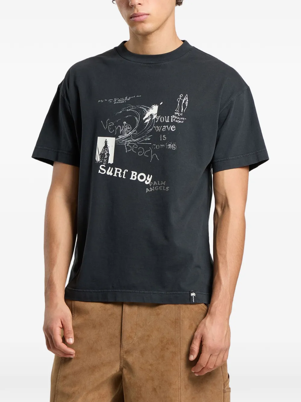 Palm Angels Surf Boy T-shirt met grafische print Zwart