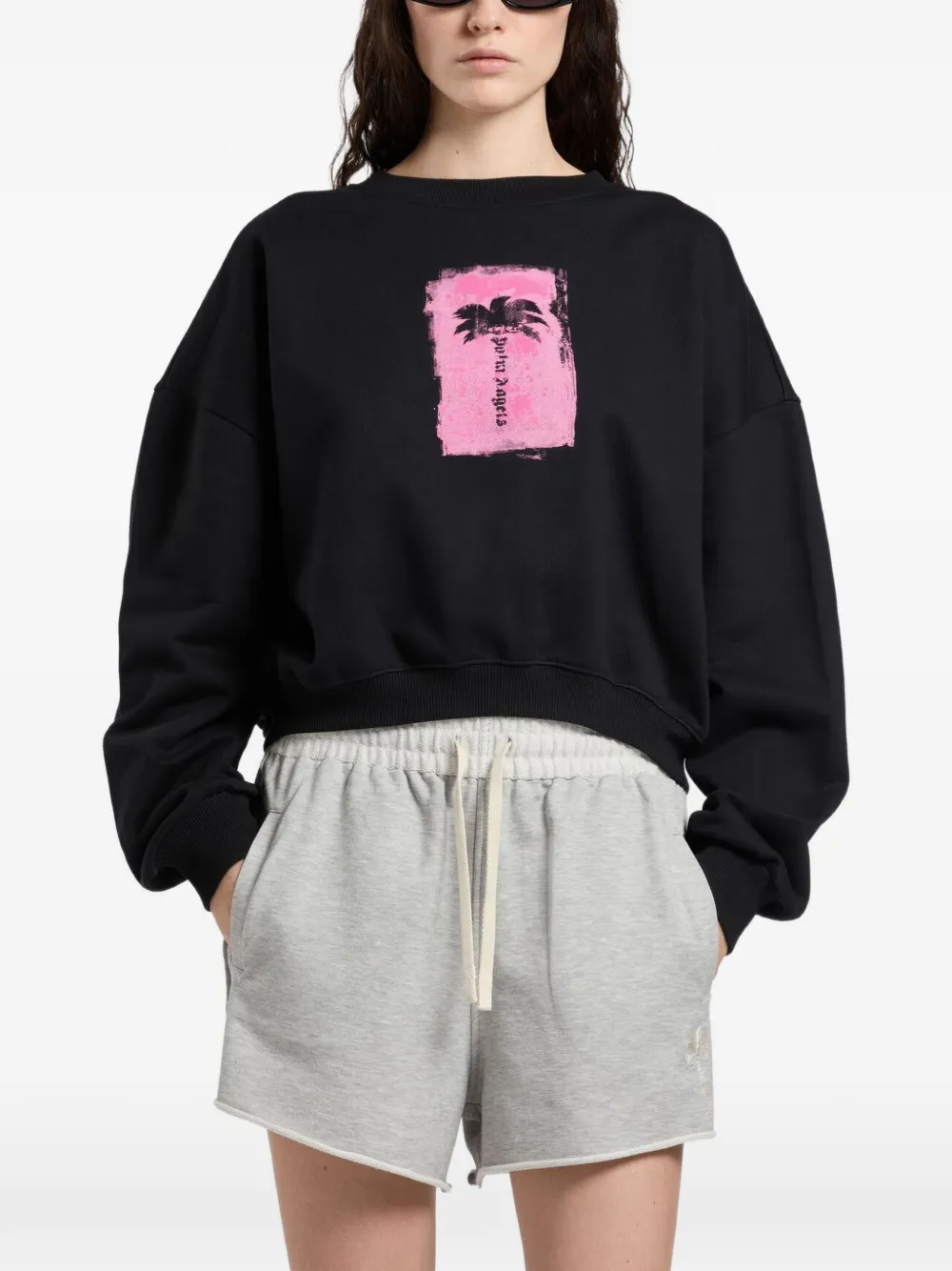 Palm Angels Ruimvallende cropped trui met geborstelde palmboom Zwart