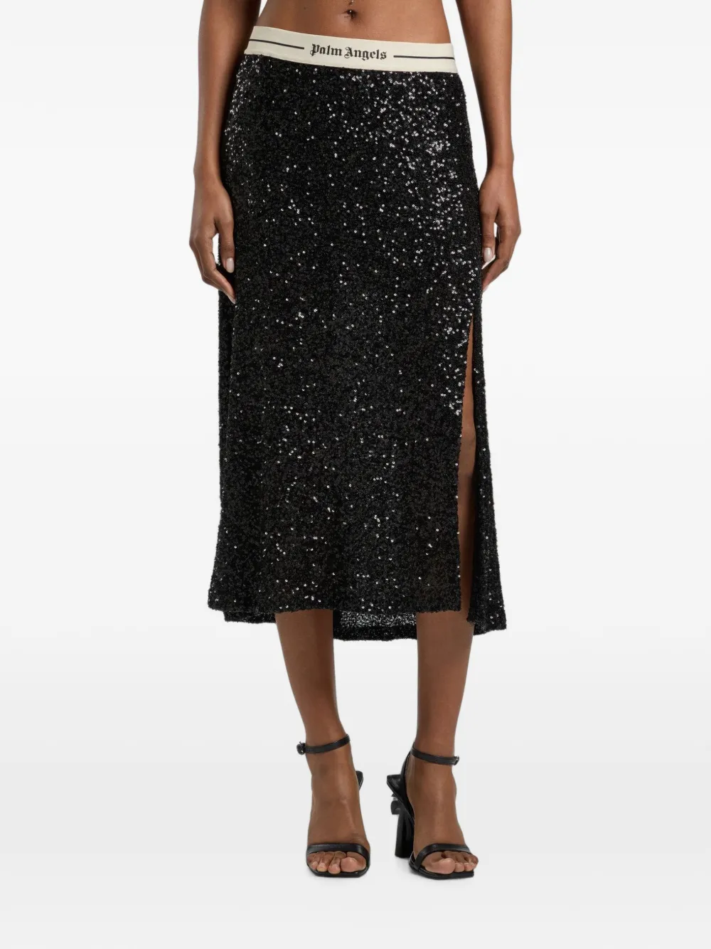 Palm Angels Rok met logo tailleband en pailletten Zwart
