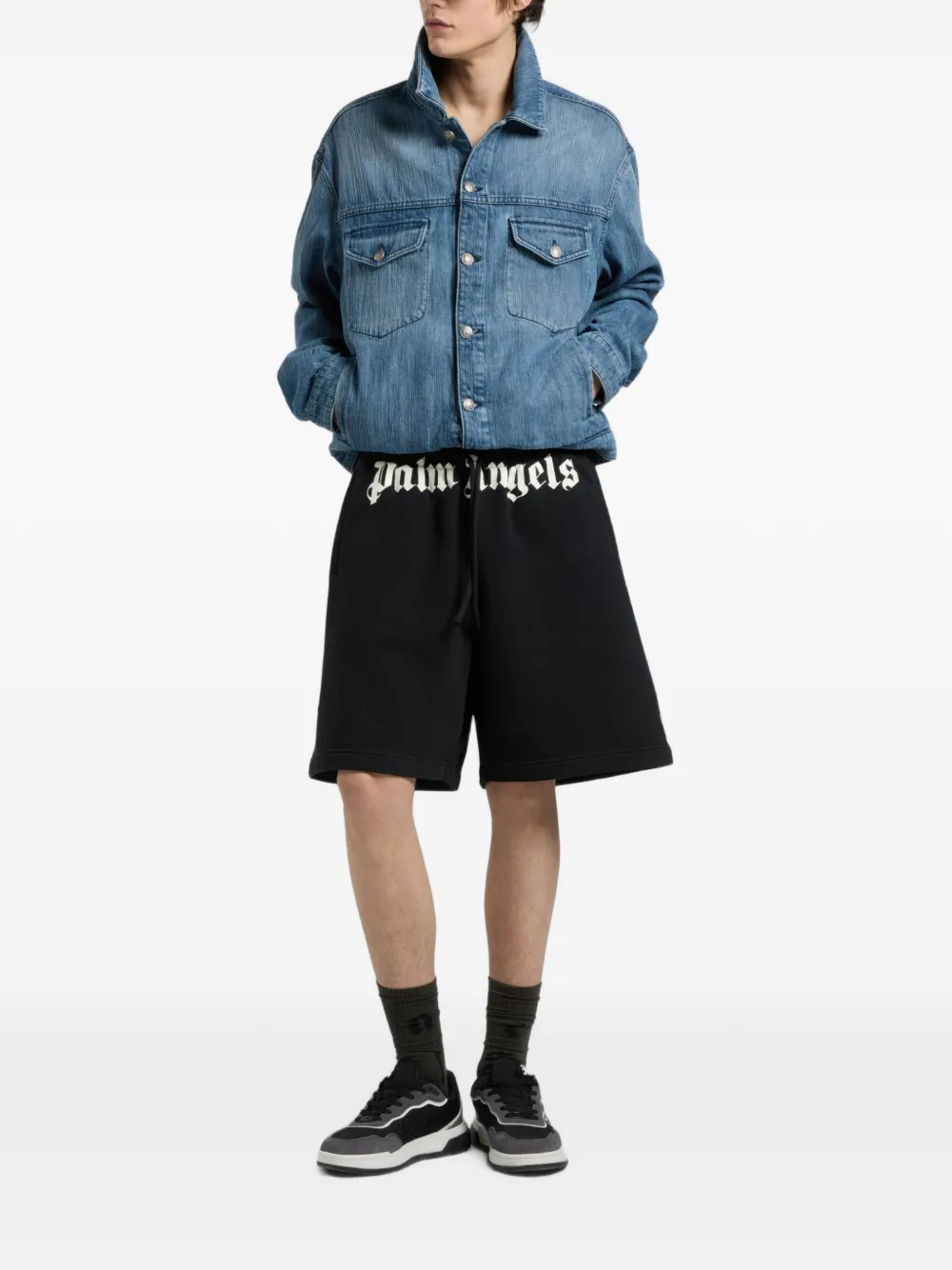Palm Angels Shorts met logoprint Zwart