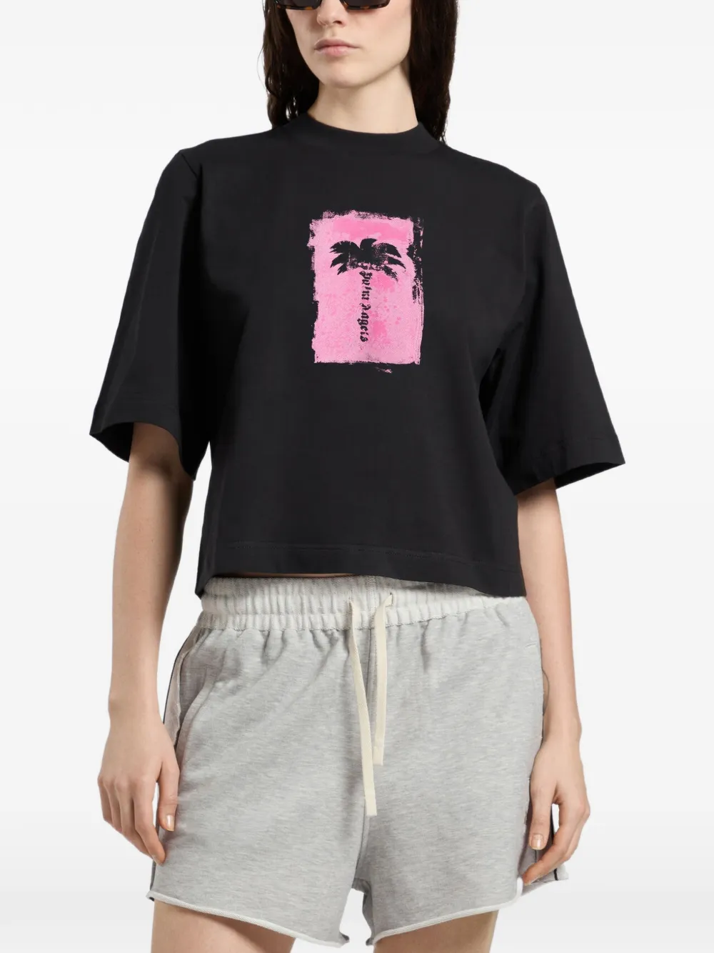 Palm Angels Palm Tree Box geborsteld T-shirt Zwart
