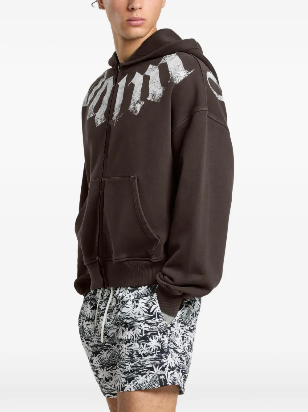 Palm Angels Ruimvallende hoodie met logo en rits Bruin