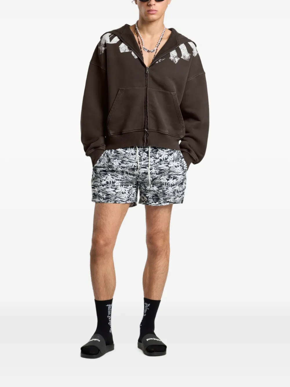 Palm Angels Ruimvallende hoodie met logo en rits Bruin