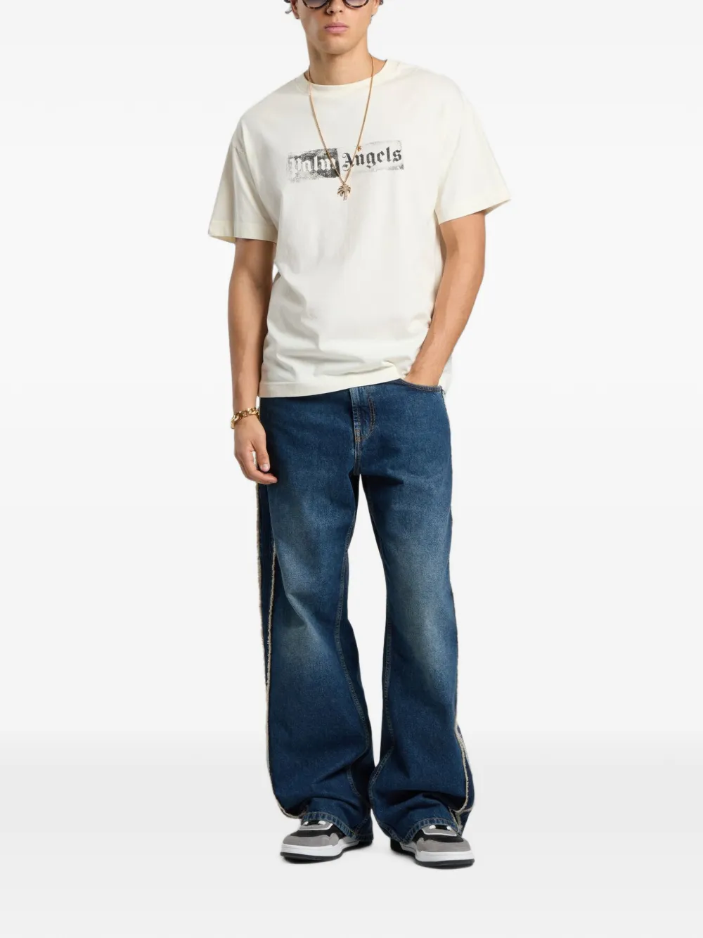 Palm Angels T-shirt met logoprint Beige