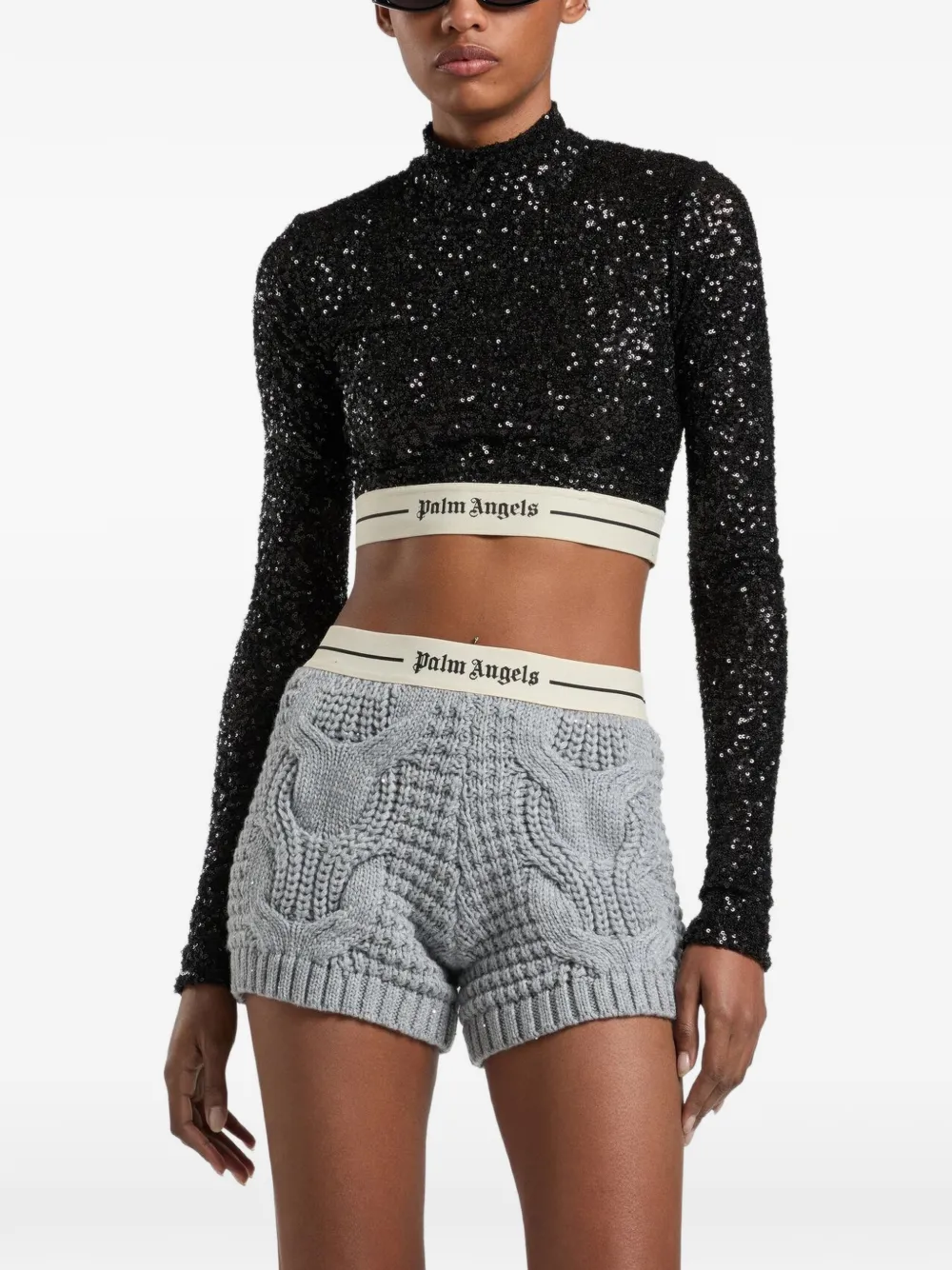 Palm Angels Essential L S top met pailletten en logo Zwart