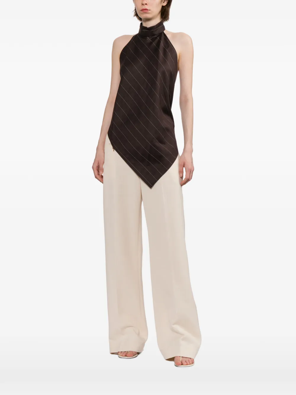 Helmut Lang Top met asymmetrische zoom en krijtstreep Bruin