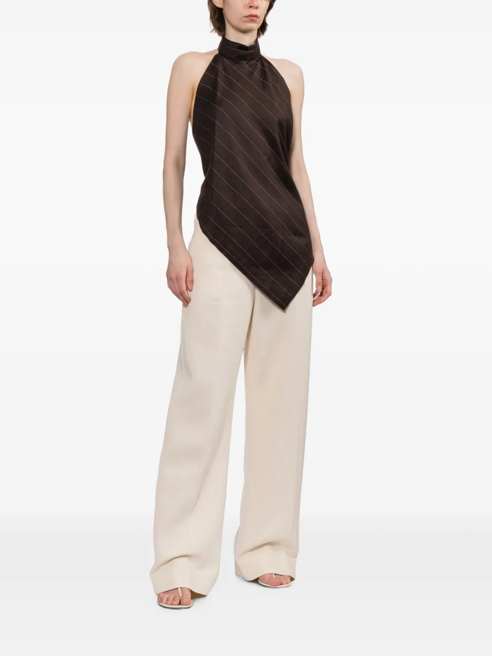 Helmut Lang Top met asymmetrische zoom en krijtstreep Bruin