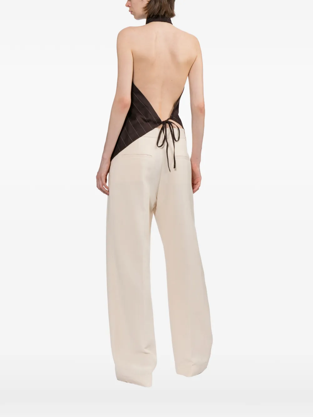 Helmut Lang Top met asymmetrische zoom en krijtstreep Bruin