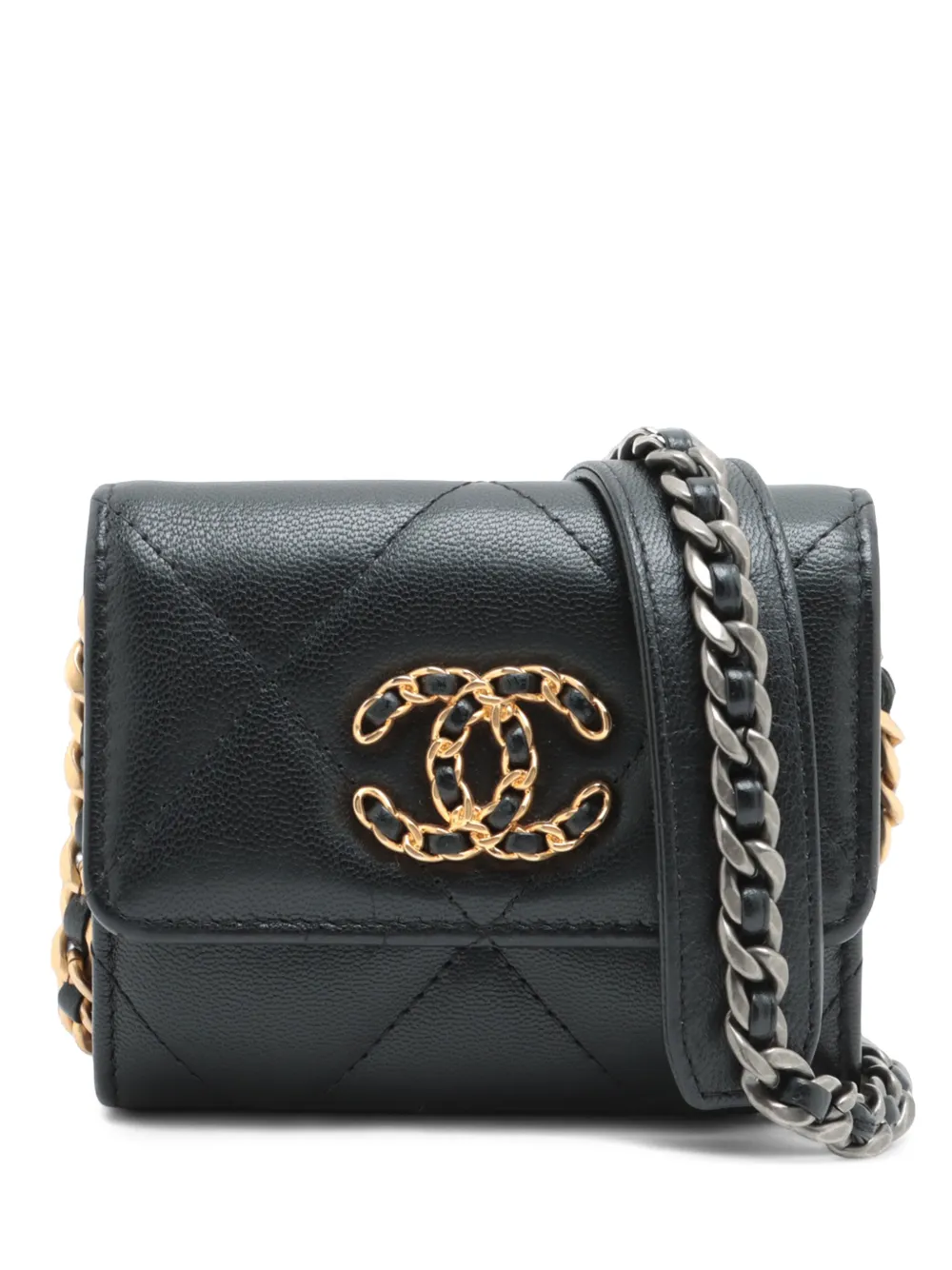 CHANEL Pre-Owned Borsa a tracolla 19 in pelle di agnello trapuntata con battente e catena 2020 - Nero