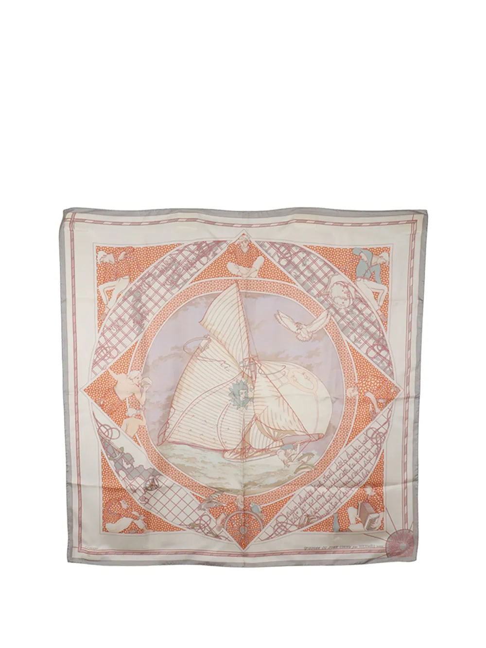 Pre-owned Hermes 2021-2026 Voyage Au Long Cours Silk Scarf 90 Scarves In White