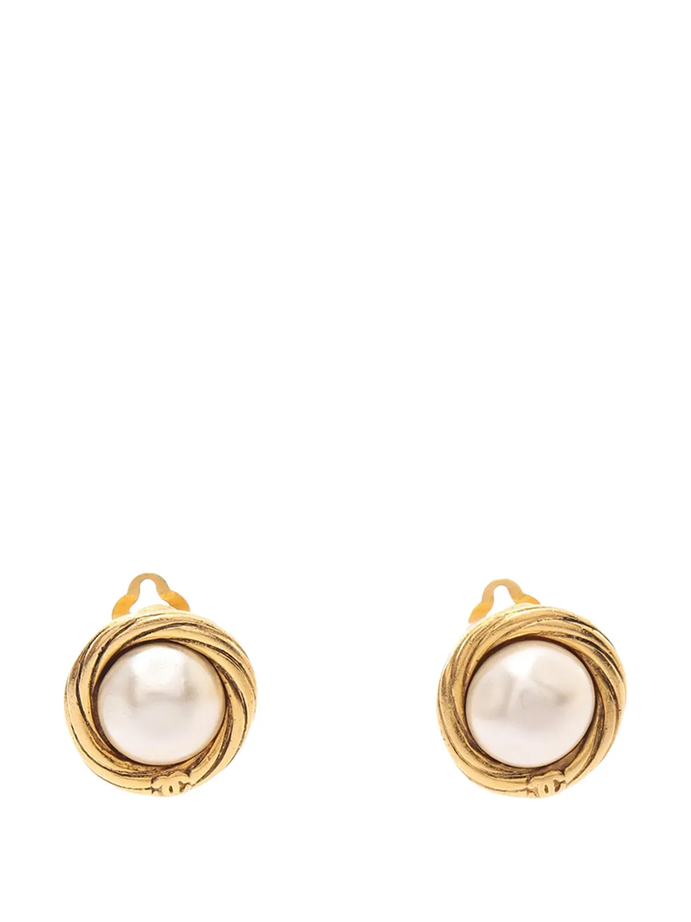 CHANEL Pre-Owned Orecchini a clip CC placcati oro con perle sintetiche 1993