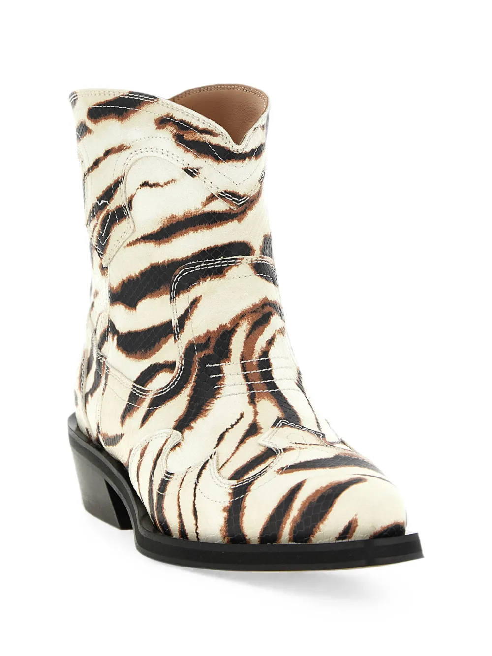 GANNI zebra-print embroidered ankle boots Beige