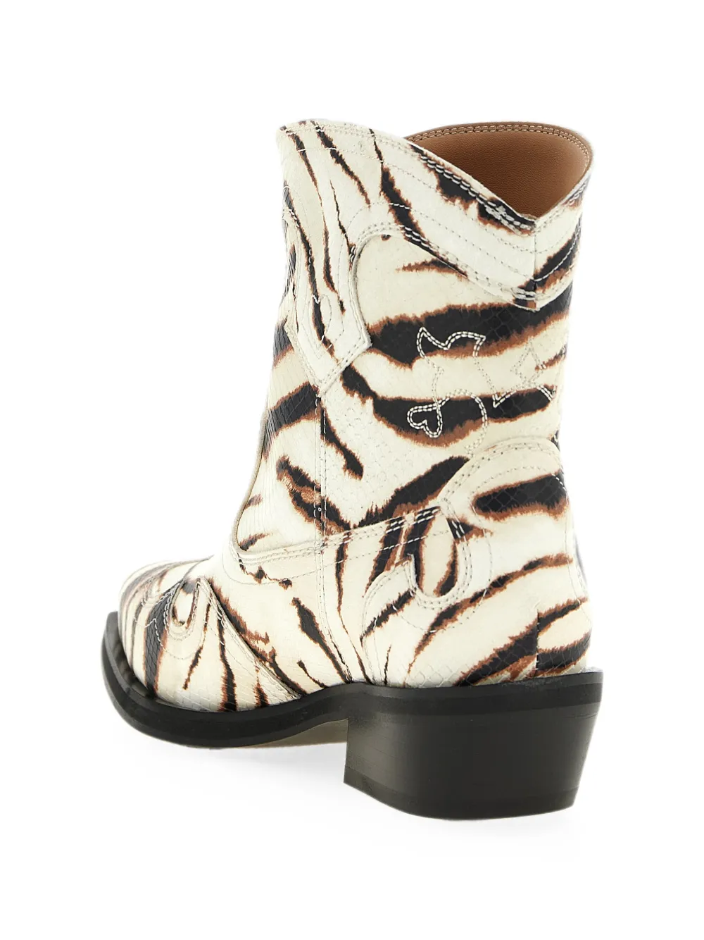 GANNI zebra-print embroidered ankle boots Beige