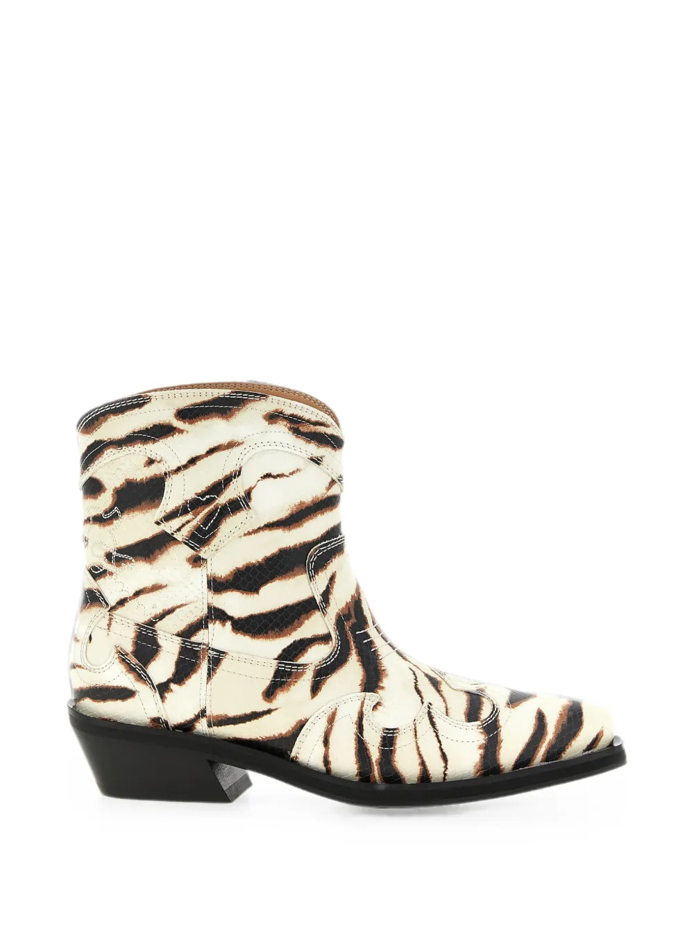 GANNI zebra-print embroidered ankle boots Beige