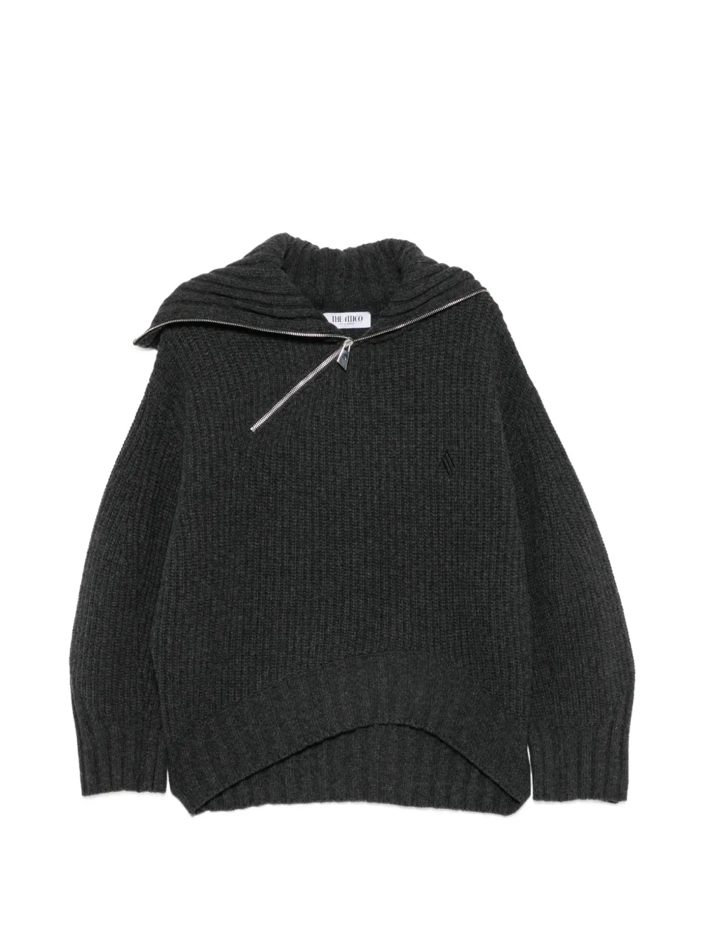 The Attico asymmetric-zip ribbed-knit sweater - Grau